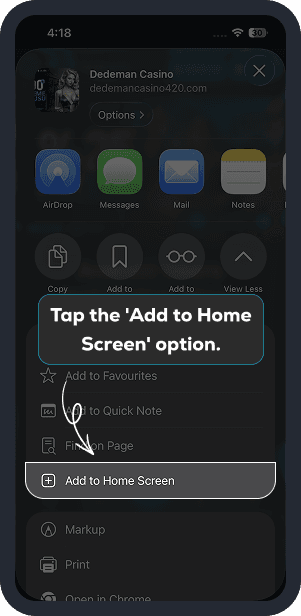 Tap the Add to Home Screen option